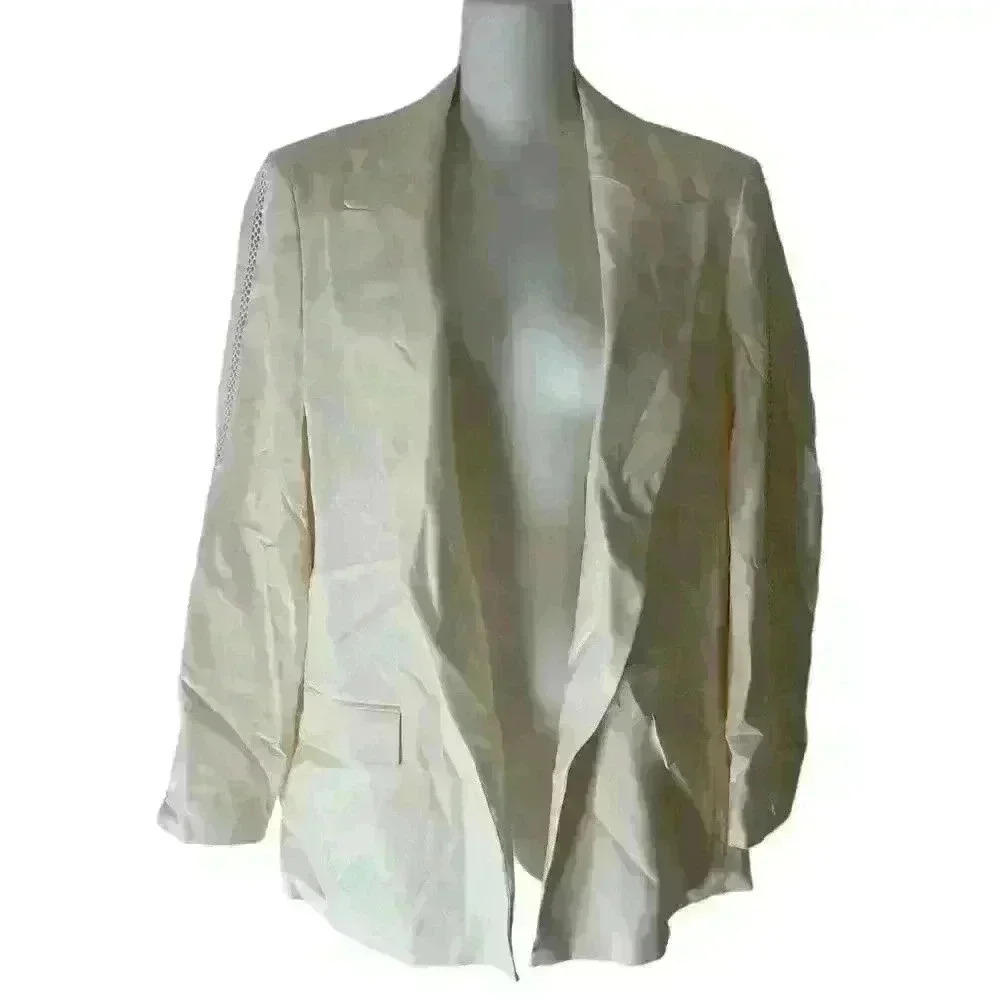 New ZARA Woman Beige Linen Blend W Lace Blazer Jacket Open Front size M